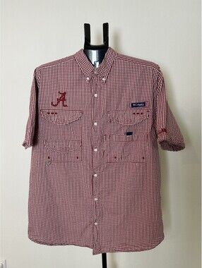 Alabama Crimson Tide Shirt Mens M Columbia Super Bonehead Button Up PFG Red 077